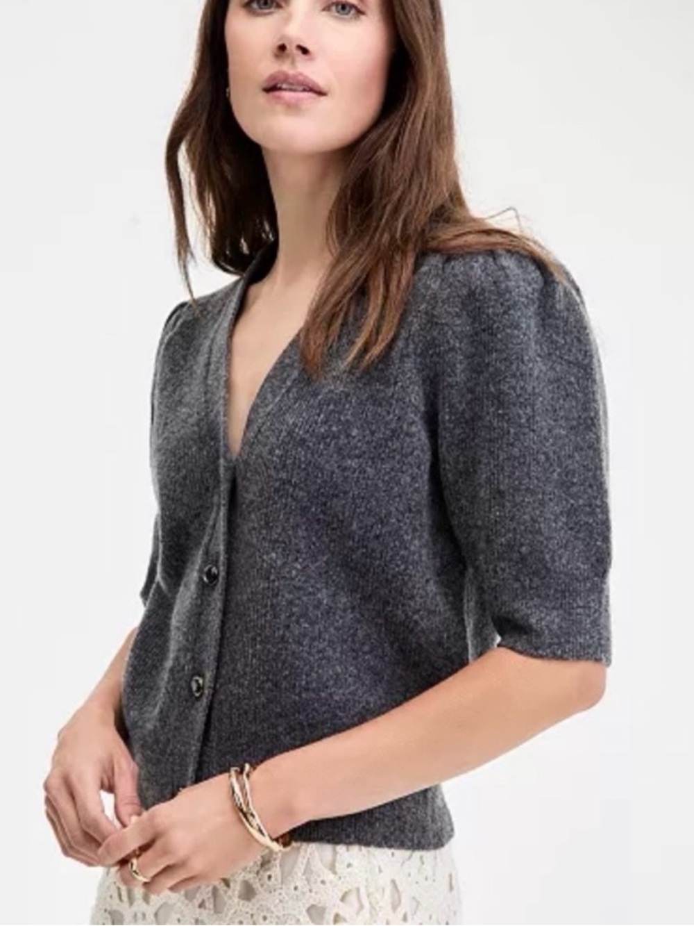 Women's Charcoal V-Neck Short-Sleeve Sweater Cardigan